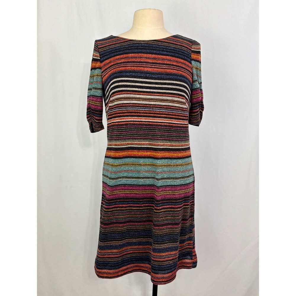 Perceptions New York Metallic Striped Sheath Dress Multicolor Zipper sleeve S